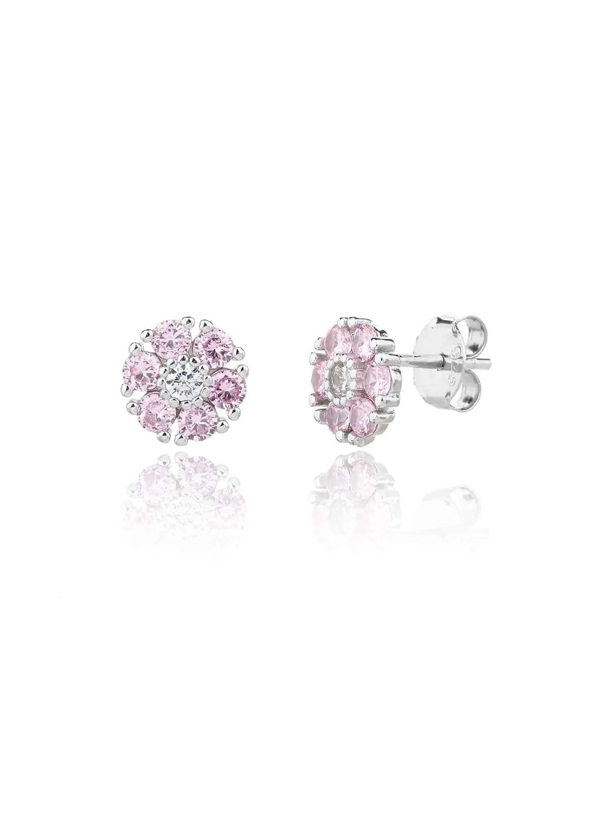 Pendientes de plata con flor rosa