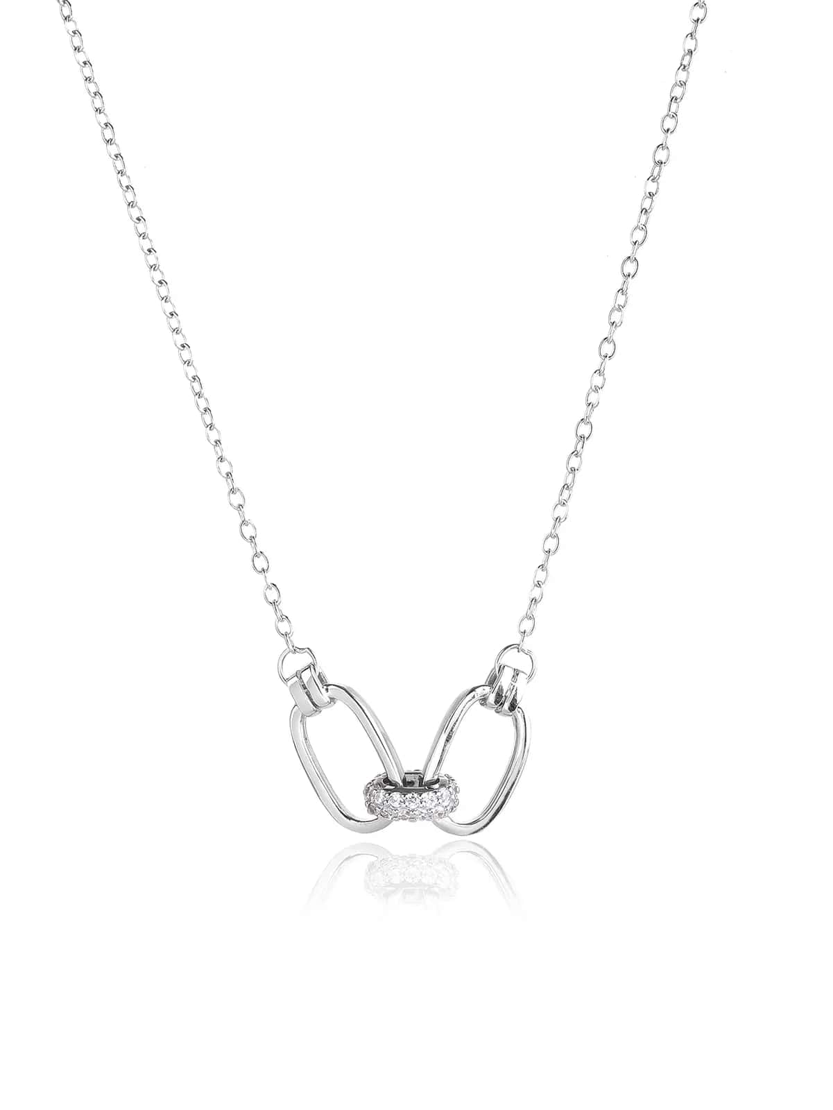 Collar de plata con doble aro y circonitas, con baño de rodio