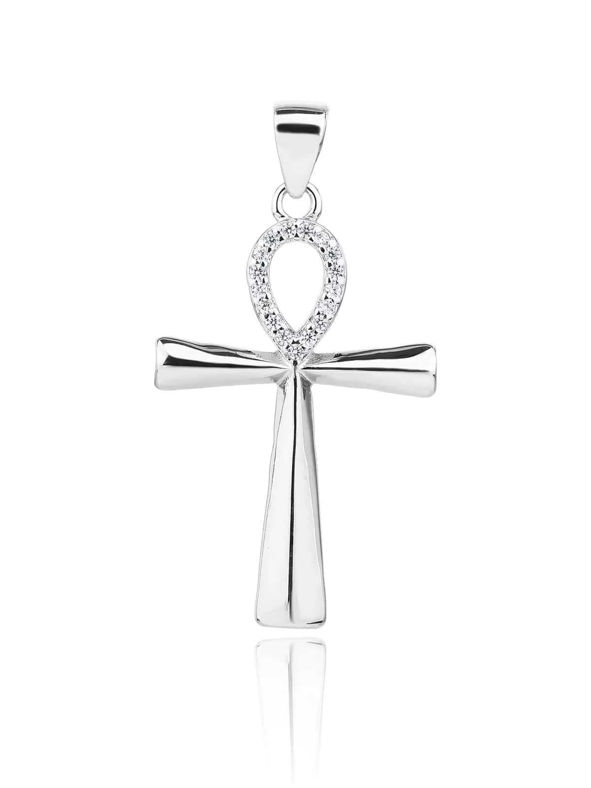 Colgante de cruz Ankh con circonitas y baño de rodio