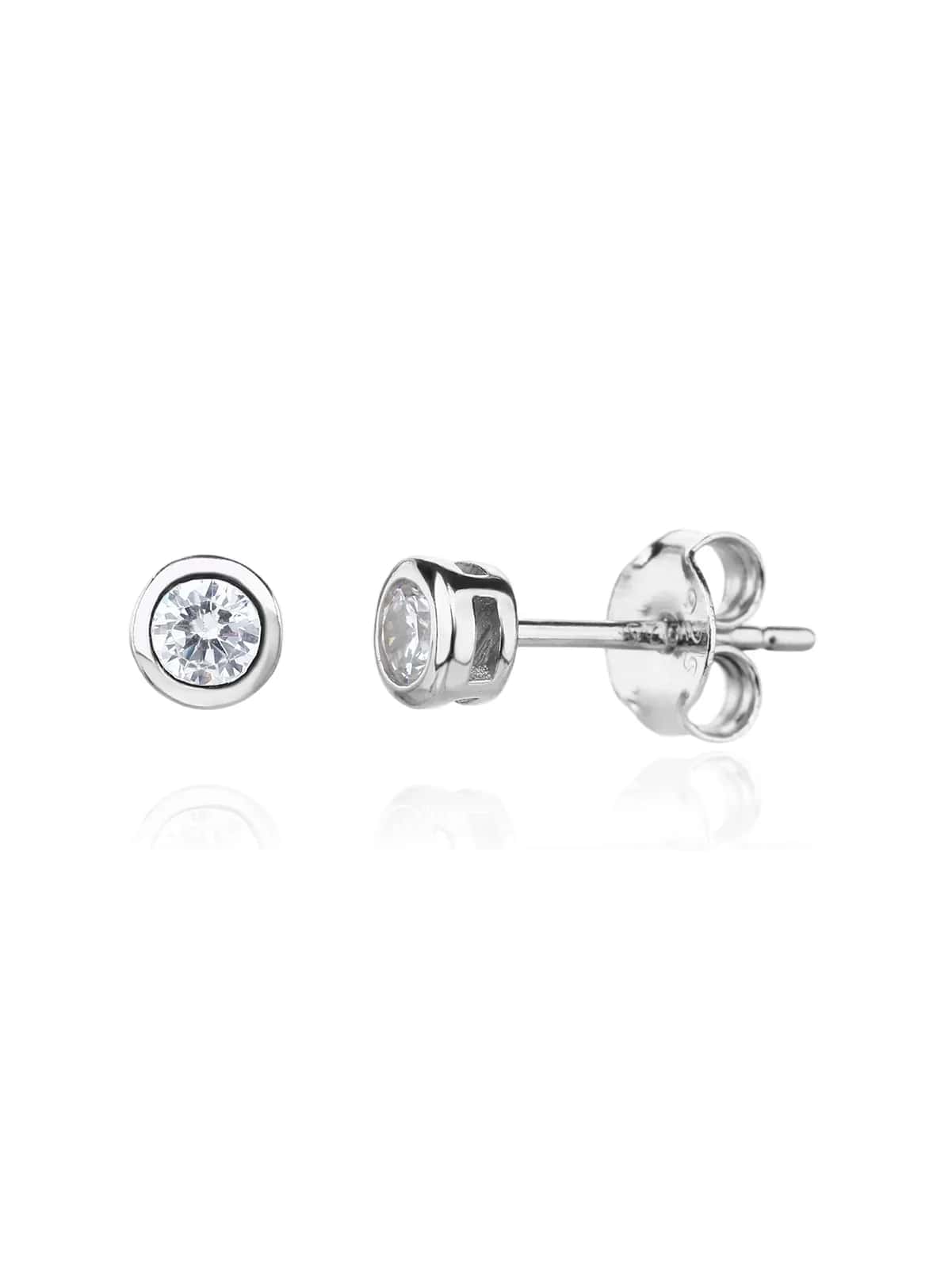 Pendientes de botón de plata con circonitas, con baño de rodio (5 mm)
