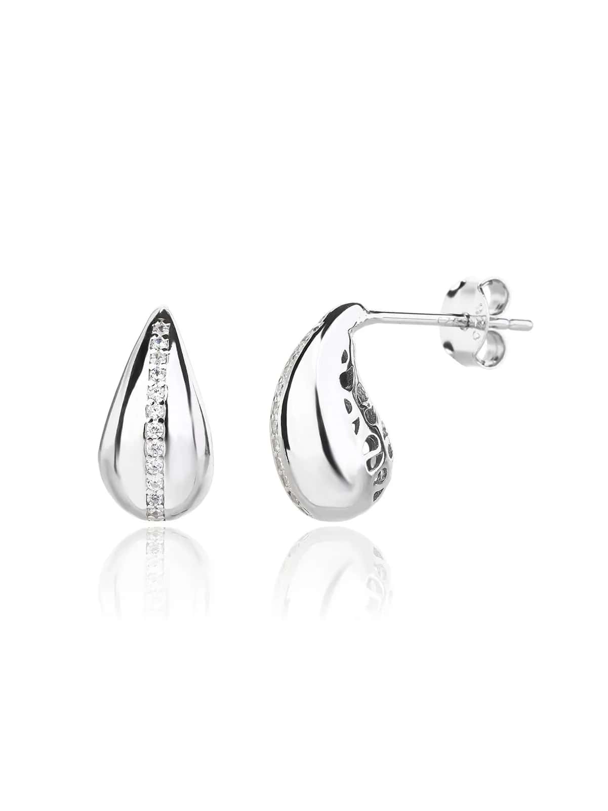 Pendientes de botón de plata en forma de gota con piedra blanca