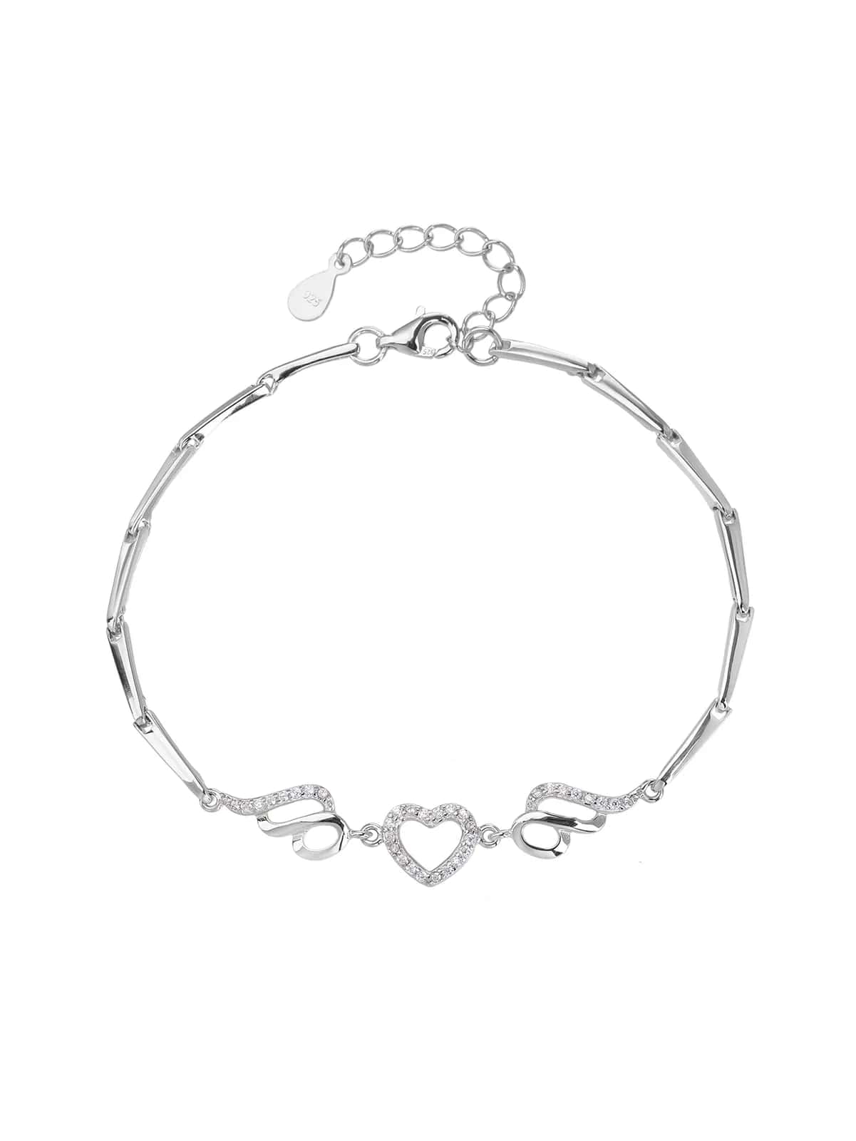 Pulsera de plata de ley 925 con corazón y circonitas, con baño de rodio
