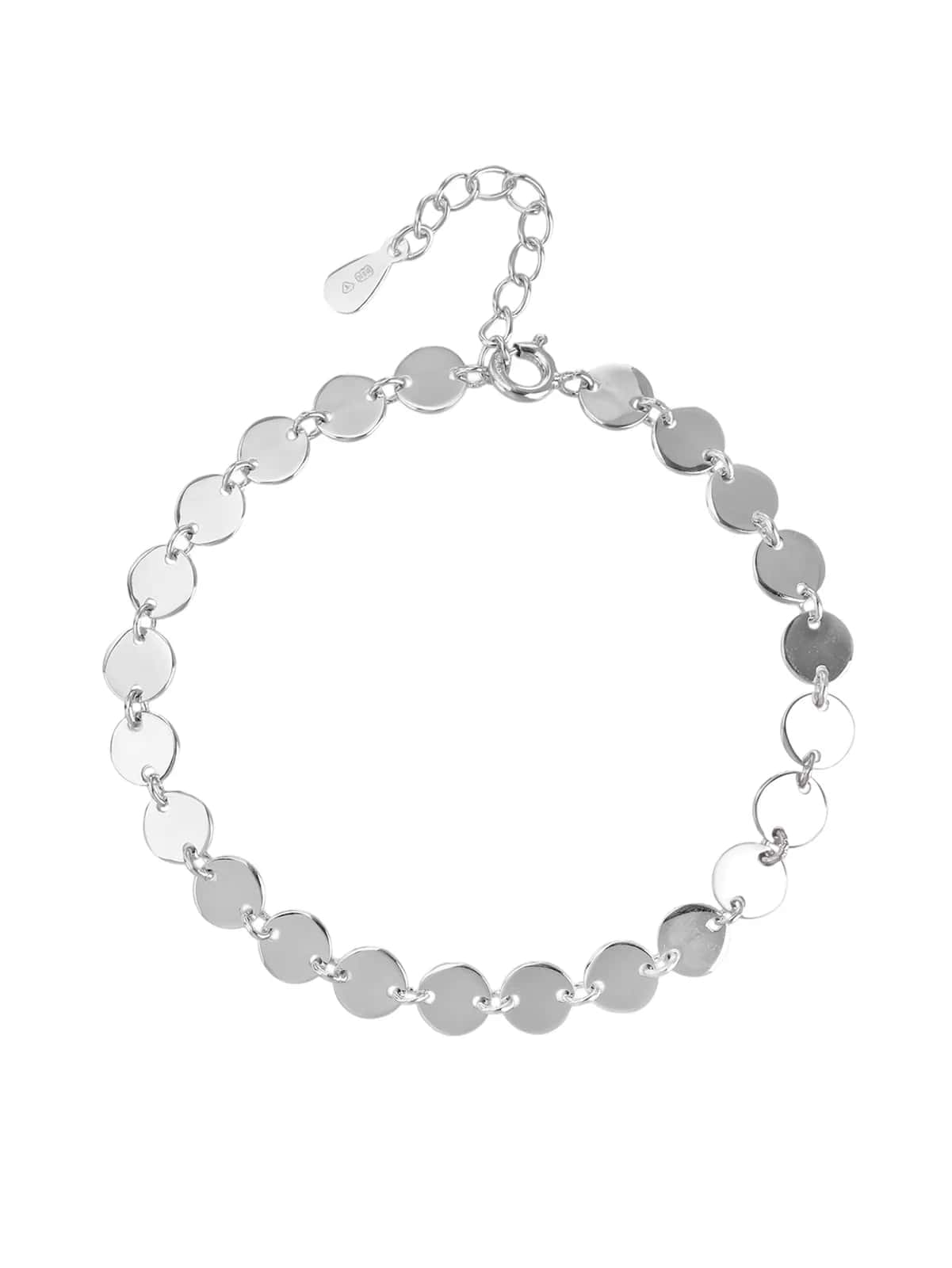 Pulsera de plata de ley 925 con motivo de discos, con baño de rodio