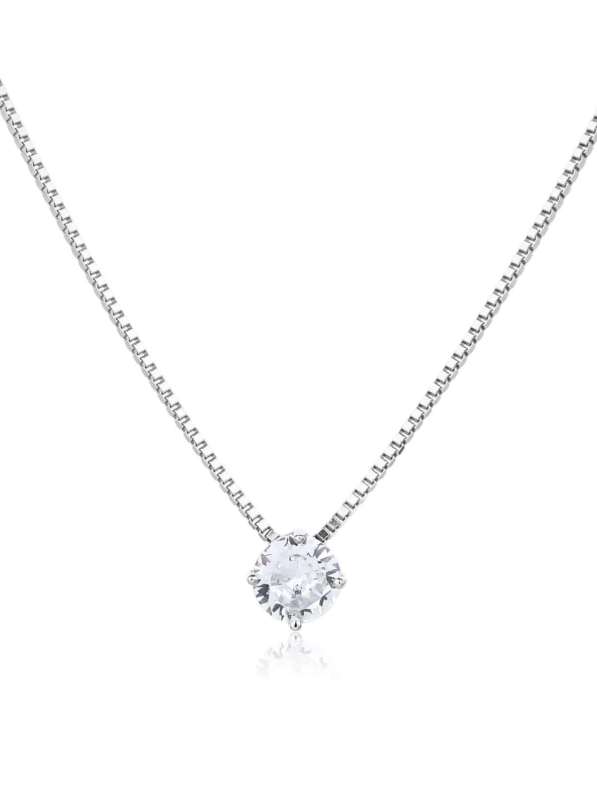 Collar con colgante de circonita en engaste redondo de garras, plata de ley 925 con baño de rodio (45+4 cm)