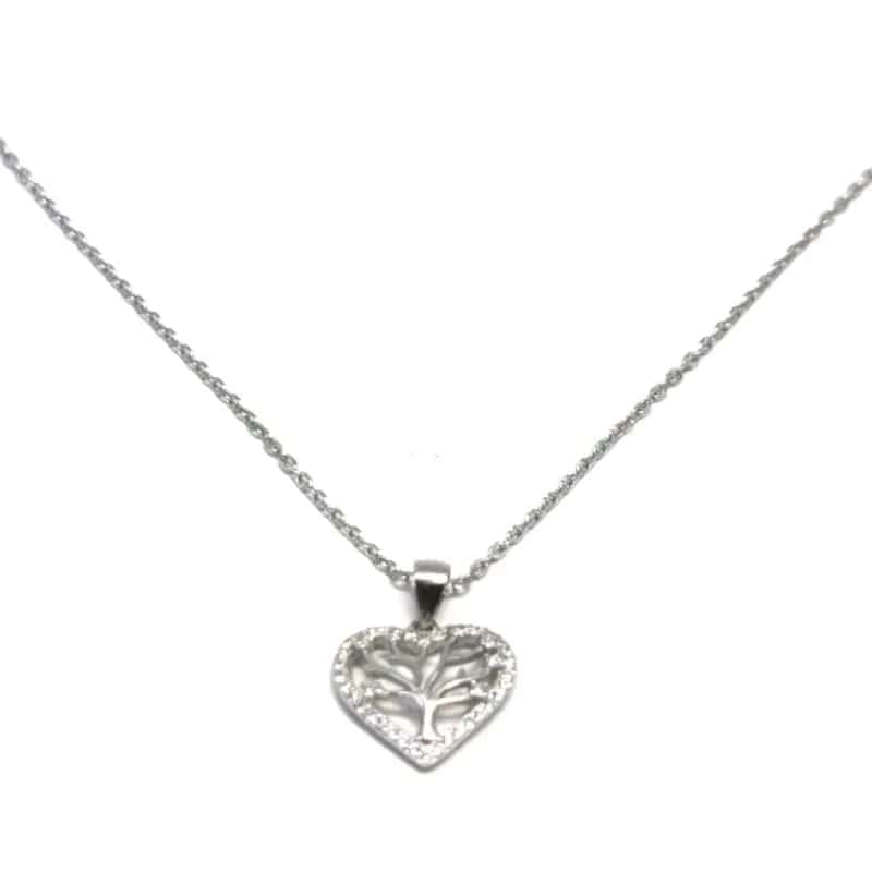 Cadena de plata con colgante del árbol de la vida con piedras blancas