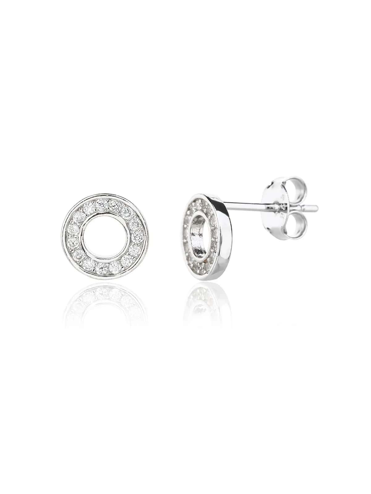 Pendientes de botón redondos de plata con piedra blanca