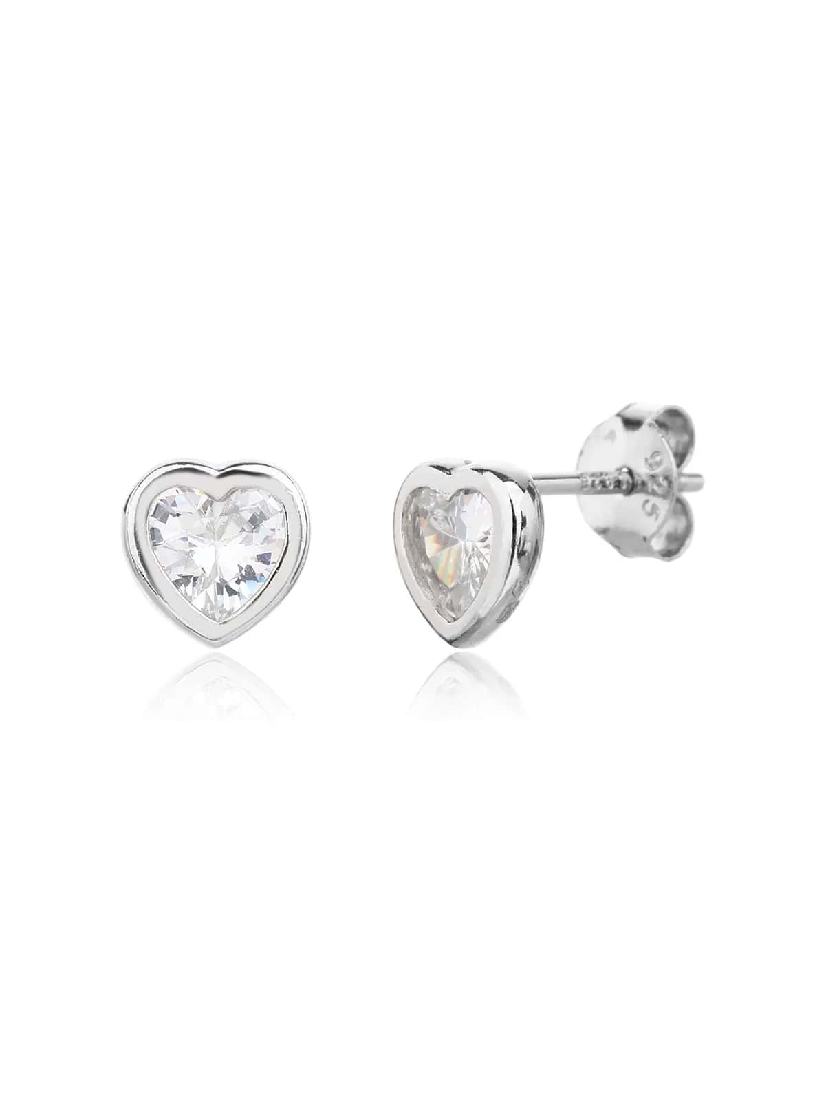Pendientes de botón de corazón con circonitas blancas, plata de ley 925 con baño de rodio