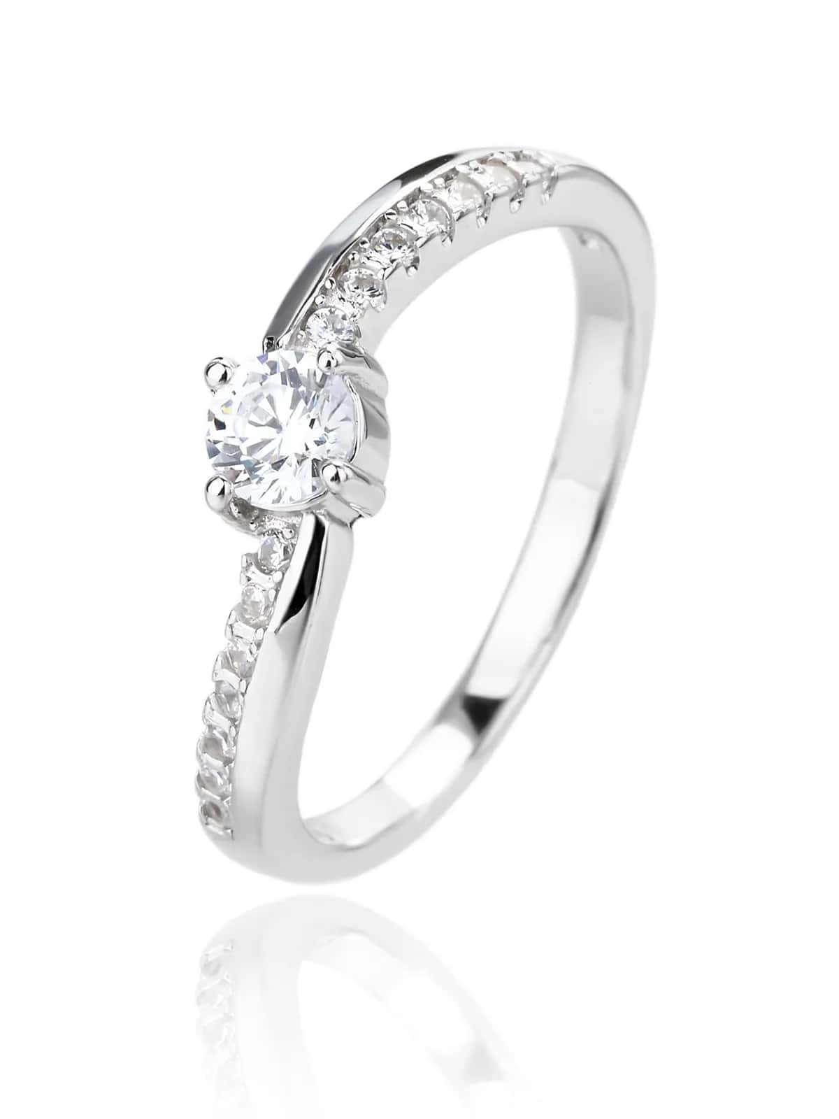 Weißer Zirkonia Ring aus Sterlingsilber mit Rhodiumbeschichtung - klassischer Solitär-Verlobungsring