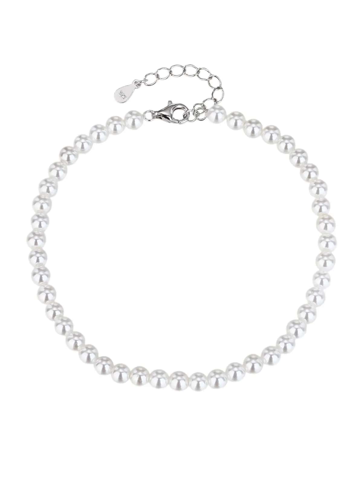 Pulsera de plata de ley 925 con perlas de concha, con baño de rodio