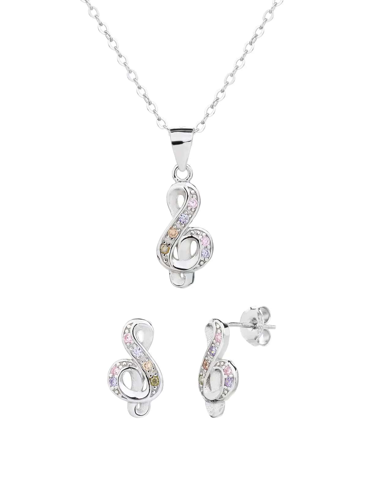 Conjunto con motivo de nota musical y circonitas de colores