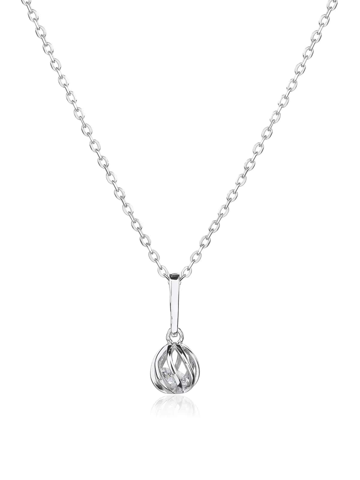 Collar de plata con colgante de bola de circonitas, con baño de rodio