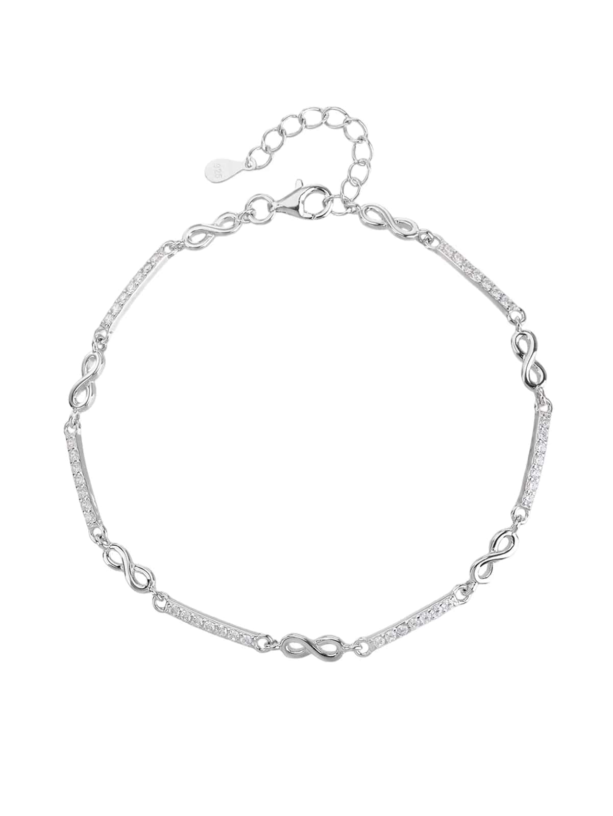 Pulsera infinito de plata de ley 925 con circonitas, con baño de rodio